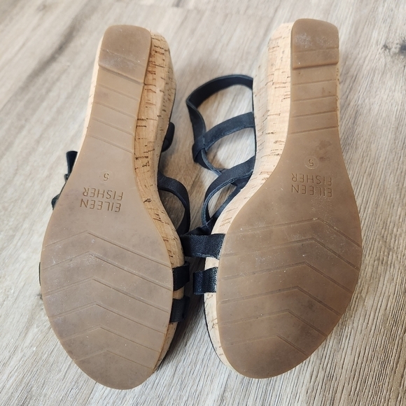 Eileen Fisher Strappy Black Cork Wedges in Size 5 - Picture 11 of 12